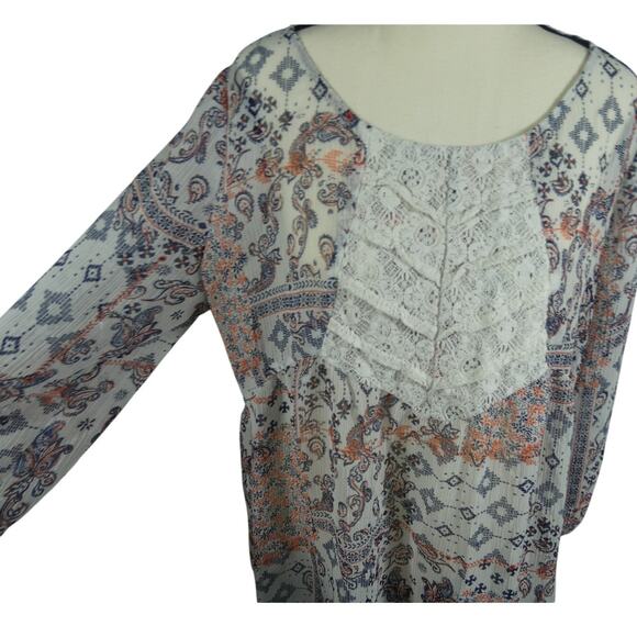 Arizona Jeans Co. Women's Sheer XL Blouse Lace Boho Peasant Western - Picture 2 of 5